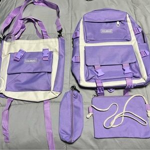 4 bag set purple and white